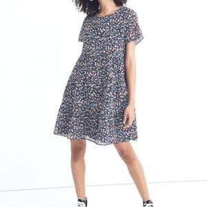 Madewell Floral Mini Dress M Medium Tiered Spring Prairie Black Blue 90s Vibes